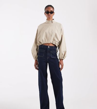 Vero Moda Tall Vero Moda Tall Kayla high rise wide leg jeans with pocket detail in dark blue denim-Navy