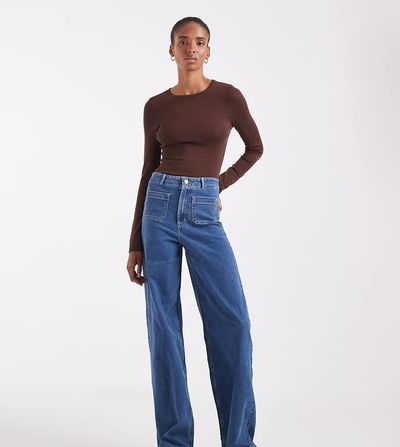 Vero Moda Tall Vero Moda Tall Kayla high rise wide leg jeans with pocket detail in medium blue denim