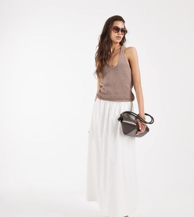 Vero Moda Tall Vero Moda Tall pull on full circle midi skirt in white