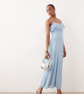 Vero Moda Tall Vero Moda Tall ruffle bust chiffon midi cami dress in light blue