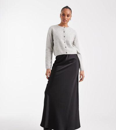 Vero Moda Tall Vero Moda Tall satin bias cut midi skirt in black