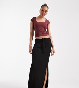 Vero Moda Tall Vero Moda Tall slinky ruched front maxi skirt in black
