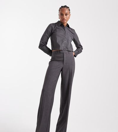Vero Moda Tall Vero Moda Tall straight leg dress pants with crease front in dark heather gray