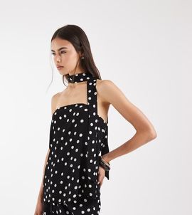 Vero Moda Tall Vero Moda Tall woven bandeau top with scarf detail in black and white polka dots - part of a set