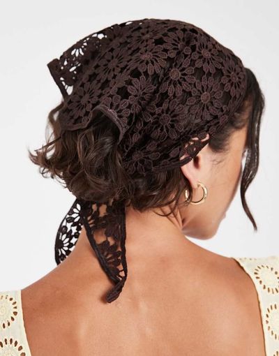 Vero Moda Vera Moda floral lace triangle scarf in chocolate-Brown