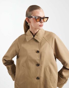 Vero Moda Vero Moda asymmetric button up jacket in beige-Neutral