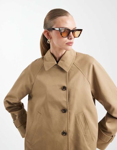 Vero Moda Vero Moda asymmetric button up jacket in beige-Neutral