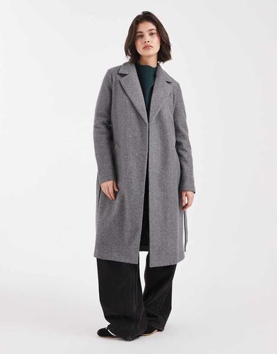 Vero Moda Vero Moda belted formal midi coat in medium heather gray