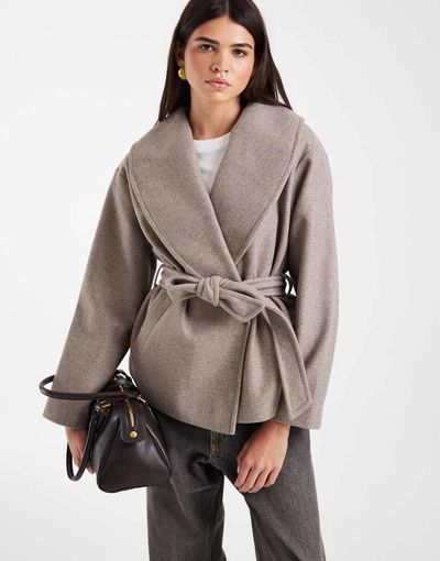 Vero Moda Vero Moda belted short formal jacket in gray-brown