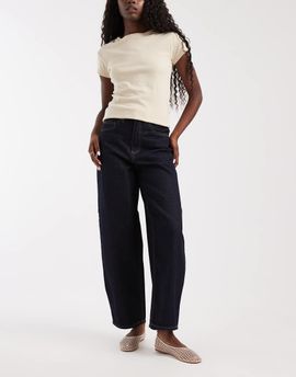 Vero Moda Vero Moda Billie high rise barrel leg jeans in dark blue rinse-Navy