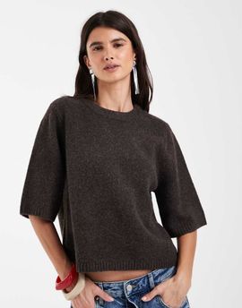 Vero Moda Vero Moda boxy fit soft knit short sleeve top in heathered chocolate brown