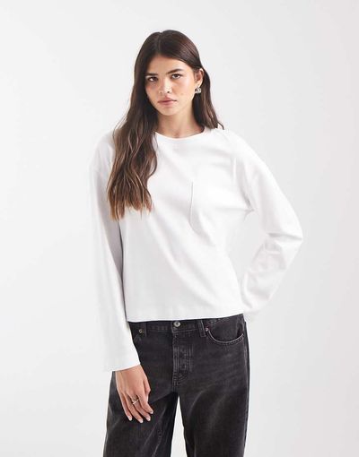 Vero Moda Vero Moda boxy long sleeve pocket T-shirt in white