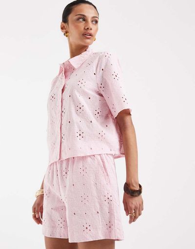 Vero Moda Vero Moda broderie shorts in pink - part of a set