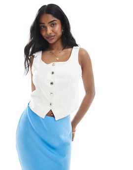 Vero Moda Vero Moda button down denim corset top in white