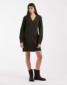 Vero Moda Vero Moda button front balloon sleeve knit mini dress in dark green melange