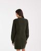 Vero Moda Vero Moda button front balloon sleeve knitted mini dress in dark green melange - 4