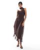 Vero Moda Vero Moda chiffon asymmetric hem ruffle dress with scarf detail in chocolate-Brown - 1