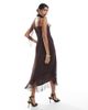 Vero Moda Vero Moda chiffon asymmetric hem ruffle dress with scarf detail in chocolate-Brown - 2