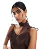 Vero Moda Vero Moda chiffon asymmetric hem ruffle dress with scarf detail in chocolate-Brown - 3