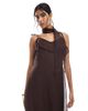 Vero Moda Vero Moda chiffon asymmetric hem ruffle dress with scarf detail in chocolate-Brown - 4