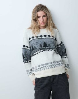 Vero Moda Vero Moda Christmas tree Fair Isle high neck sweater in cream-WHITE