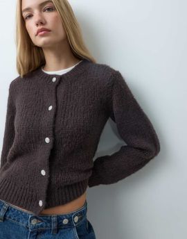 Vero Moda Vero Moda chunky knit cardigan with diamante buttons in chocolate brown