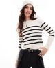Vero Moda Vero Moda crew neck sweater in cream with black stripes-White - 1