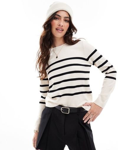 Vero Moda Vero Moda crew neck sweater in cream with black stripes-White