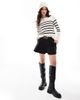Vero Moda Vero Moda crew neck sweater in cream with black stripes-White - 3
