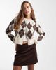 Vero Moda Vero Moda cropped knit cardigan in chocolate argyle plaid print-Neutral - 1