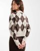 Vero Moda Vero Moda cropped knit cardigan in chocolate argyle plaid print-Neutral - 2