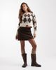 Vero Moda Vero Moda cropped knit cardigan in chocolate argyle plaid print-Neutral - 3