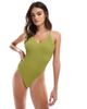 Vero Moda Vero Moda cross back crinkle swimsuit with high leg in green - 1