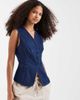 Vero Moda Vero Moda denim asymmetric placket vest with covered buttons in medium blue wash - 1