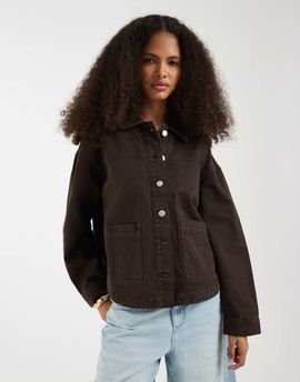 Vero Moda Vero Moda denim shacket with front pockets in chocolate-Brown
