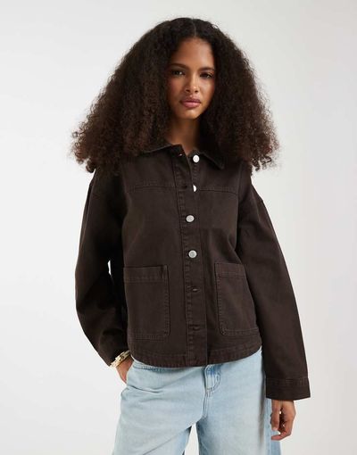 Vero Moda Vero Moda denim shacket with front pockets in chocolate-Brown