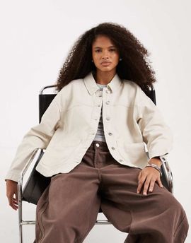 Vero Moda Vero Moda denim shacket with front pockets in cream-White