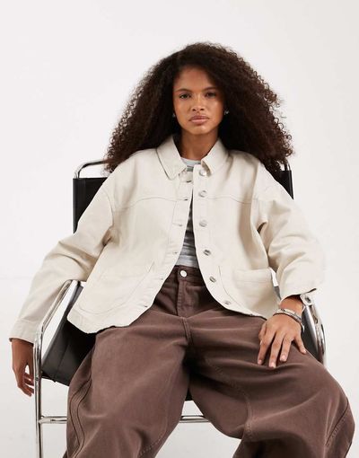 Vero Moda Vero Moda denim shacket with front pockets in cream-White
