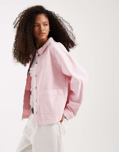 Vero Moda Vero Moda denim shacket with front pockets in parfait pink