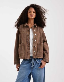Vero Moda Vero Moda denim shacket with front pockets in washed brown