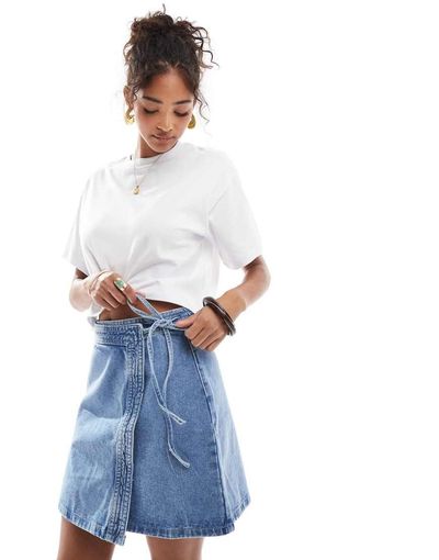 Vero Moda Vero Moda denim wrap mini skirt in medium blue