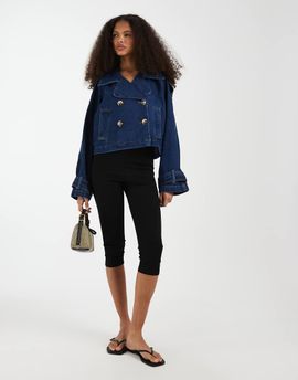 Vero Moda Vero Moda double breasted cropped trench coat in dark blue denim-Navy