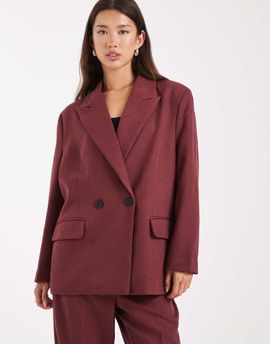 Vero Moda Vero Moda double breasted herringbone blazer in burgundy - part of a set-Red