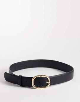 Vero Moda Vero Moda faux leather belt with gold-tone hammered metal buckle in black