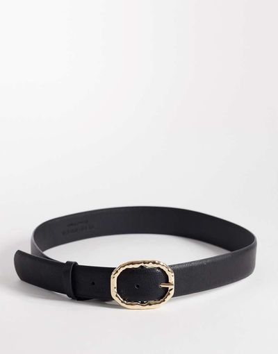 Vero Moda Vero Moda faux leather belt with gold-tone hammered metal buckle in black