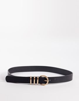 Vero Moda Vero Moda faux leather belt with multi keeper in black and gold tone