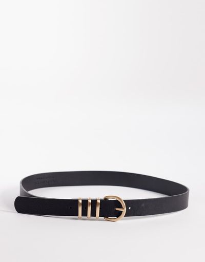 Vero Moda Vero Moda faux leather belt with multi keeper in black and gold tone