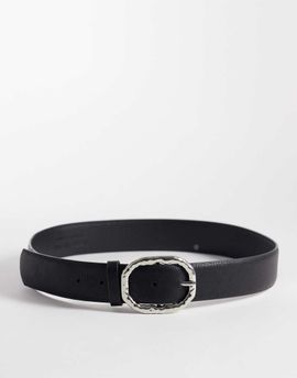 Vero Moda Vero Moda faux leather hammered metal buckle belt in black with silver tone