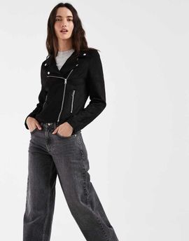 Vero Moda Vero Moda faux suede moto jacket with washed effect in black
