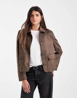 Vero Moda Vero Moda faux suede short jacket in chocolate brown